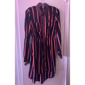 High Low Button Down Dress With Long Sleeves